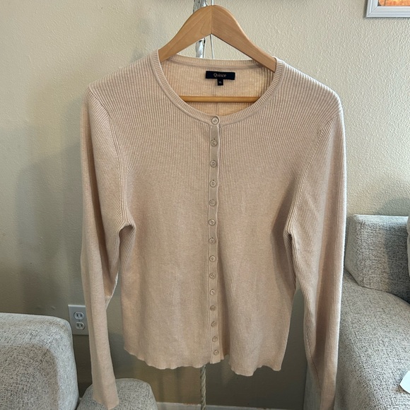 Quince Sweaters - Quince Ribbed Button-Up Cardigan Beige Cotton Cashmere Size XL